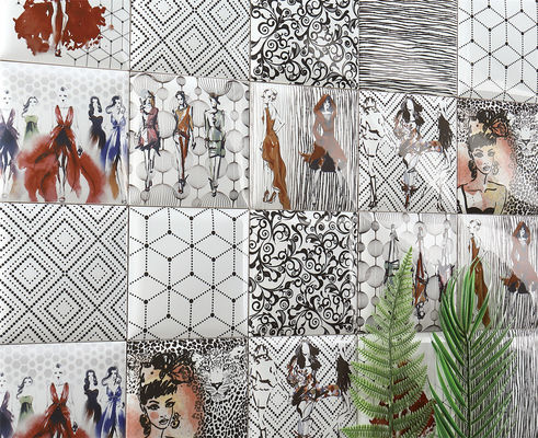 Купить 152x152мм Белая глиняная внутренняя стена плитки с геометрическими узорами онлайн изготовление