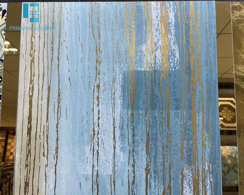 Купить Напольная плитка из фарфора 600x600 мм, противоскользящая, синяя с золотой линией онлайн изготовление